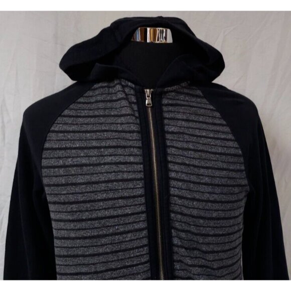 Rock & Republic Womens Medium Striped Black / Gray Full Zip Hooded Jacket Hoodie - Picture 2 of 14